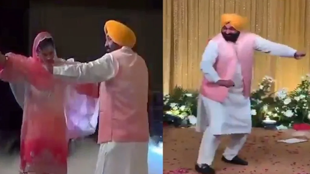 Punjab: केजरीवाल की बेटी की शादी में सीएम भगवंत मान ने पत्नी संग जमकर किया भांगड़ा।